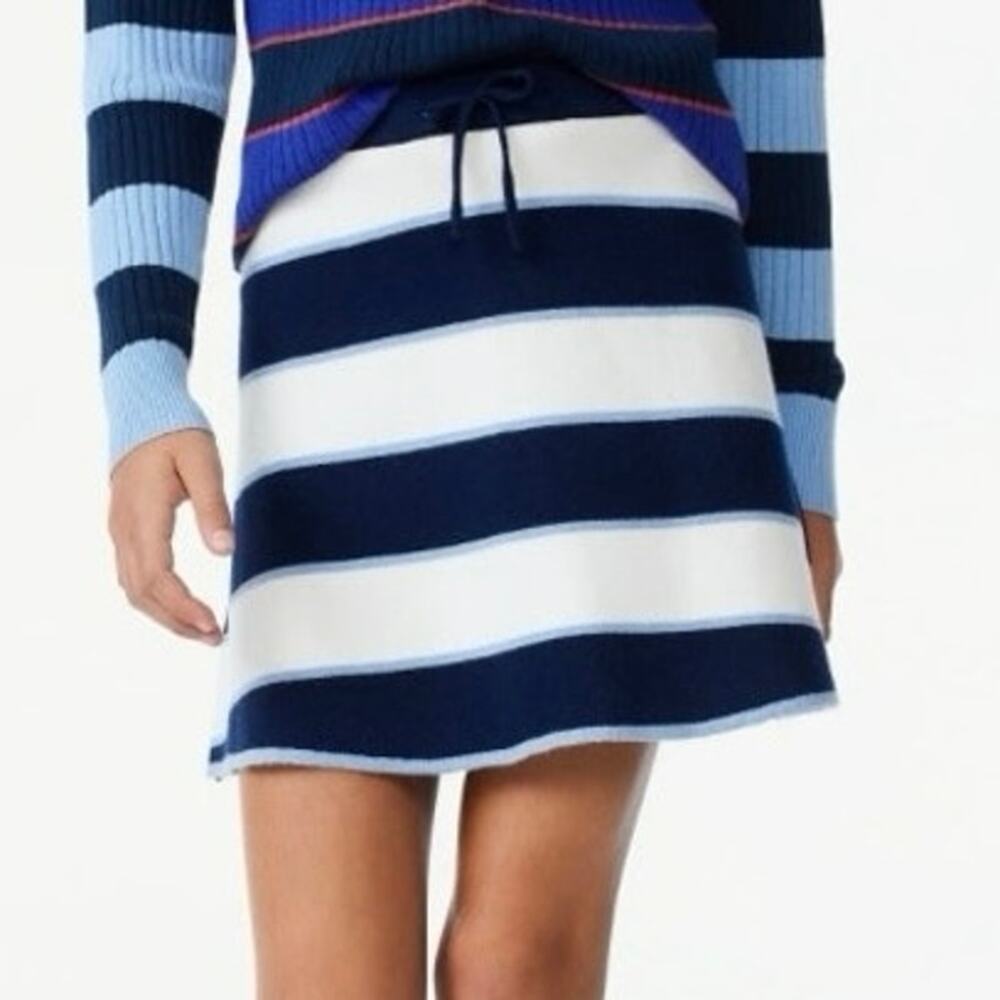 Free Assembly Mini Skirt Blue White Stripe Mini Flare Skirt Girls Size L 10/12